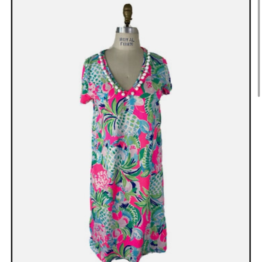 Lilly Pulitzer Pom Pom Trim Etta V-Neck Dres Small